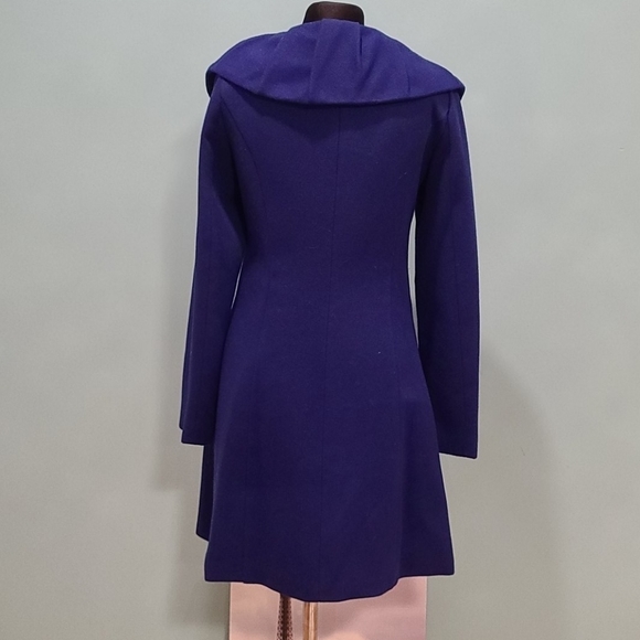 AGNES B Vibrat Blue wool blend coat With Oversized Round Collar - Picture 6 of 13
